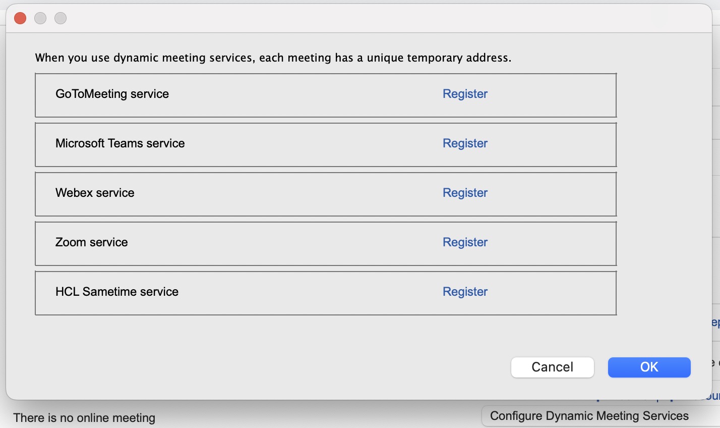 Configure Dynamic Meeting Services Pop-up Dialog